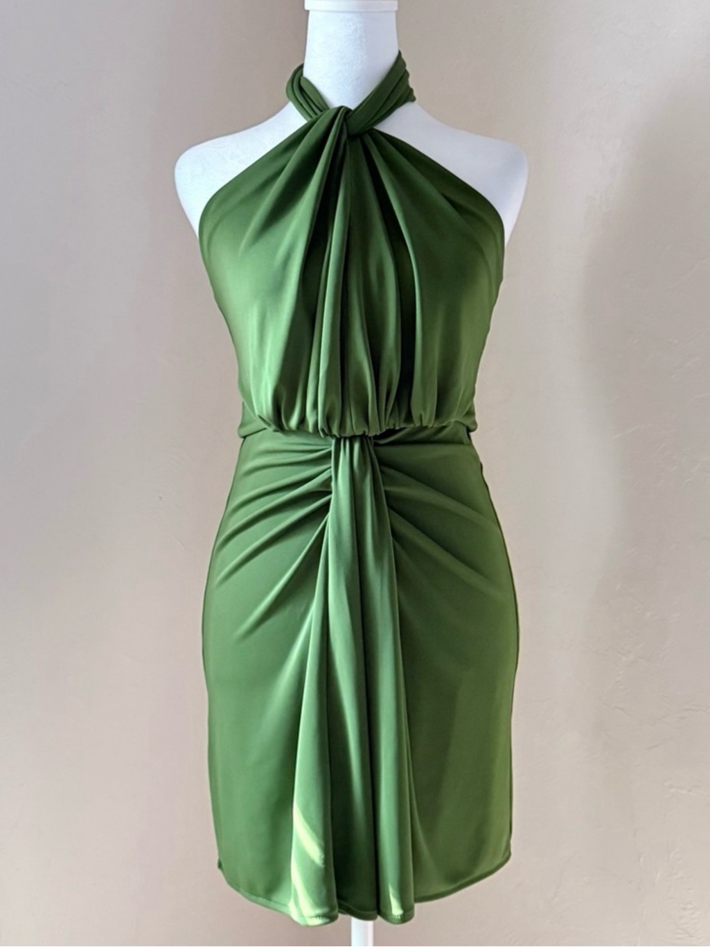 Cinq Sept Kaily Halter Jersey Twist Drape Mini Dress In Seaweed Green Size 0